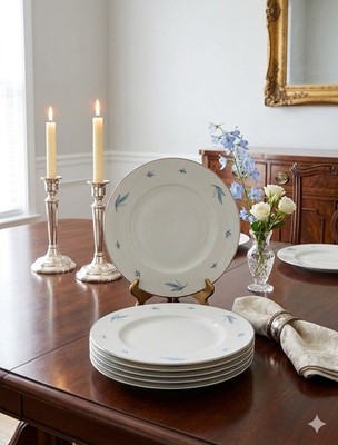 Syracuse China '' Celeste '' 6- Dinner Plates- Platinum Trim MCM