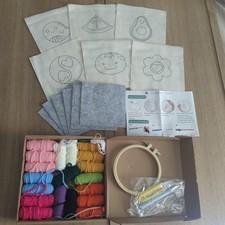 Punch Needle Embroidery Coaster Kit Printed Canvas Yarn Hoop Tools DIY