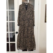Lucky Brand Maxi Dress Womens Small Black Paisley Lined Boho Tiered