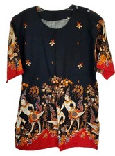 Vintage 1960s 1970s Batik Tunic Kinnari Kinnara Hinduism Buddhism Large Approx