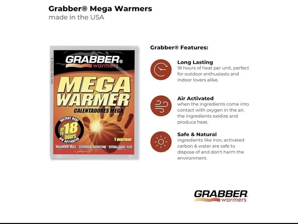 LOTE A GRANEL Grabber Mega XL 18 horas cuerpo calentadores de manos - caja de 30 UNIDADES  Foto 2 de 3