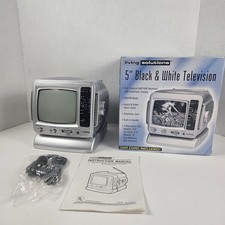 Living Solution 5" B W Television TV AM/FM Radio ATC-032 Car Cord Portable
