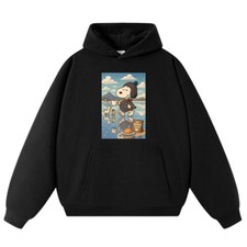 Snoopy Retro Cartoon Hoodie Unisex Casual Loose Sweatshirt in Black and Gray