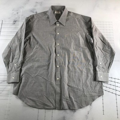 Ascot Chang Dress Shirt Mens 2XL Gray Check Cotton Long Sleeve RDK Monogram