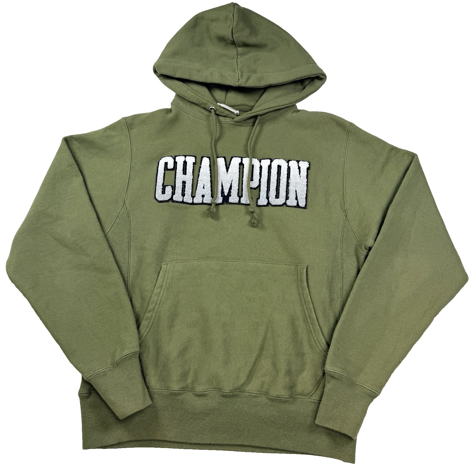 VTG Mens Champion Reverse Weave Hoodie Embroidered Green Size Small Pullover