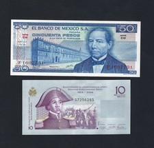 LOT BANKNOTES SOUTH AMERICA MEXICO 50 PESOS 1978 HAITI 10 GOURDES 2004 FDS