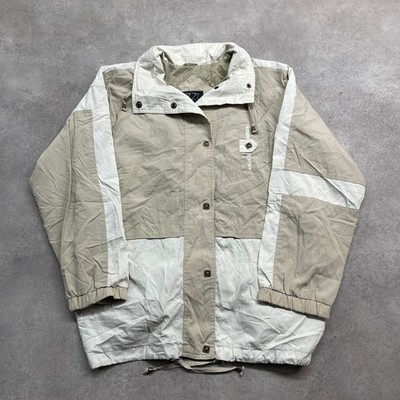 Izzi Windbreaker Damen Medium Vintage 90s Colourblock Snap Jacke, Beige Weiß
