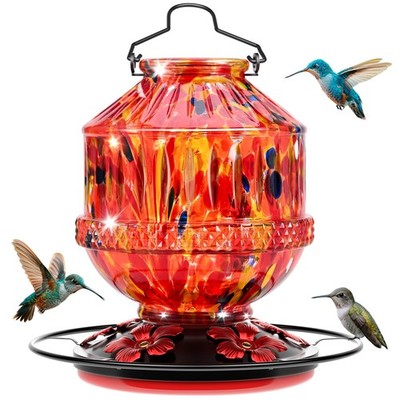 Blown Glass Hummingbird Feeders for Outdoors 25 Ounces Wild Bird Nectar Feeder