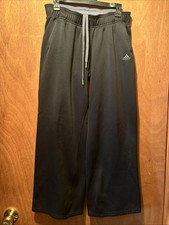 Adidas Youth L Climawarm Fleece Lined Wide Leg Track Pants Drawstring Black
