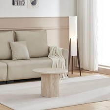 Coffee Table Set of 2 Round 80 / 60cm Sintered Stone Travertine Fluted Base