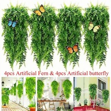 4pcs Artificial Plant Fake Fern Leaf Hanging Flowe Vine Green Garden Home Decor