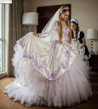 Fantasy Victorian Wedding Dresses With Lilac Lace Princess Long Sleeve Medieval