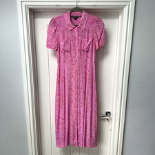 Whistles Dress Women's UK 8 Pink Robyn Baroque Shirt Dress Short Sleeved Midi