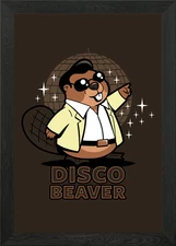 Disco Beaver Funny Retro 70's Meme Framed Wall Art Poster Canvas Print Picture