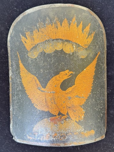 Early c.1810-1820 Painted New York Militia Eagle Hat Plate Bright Red Gold