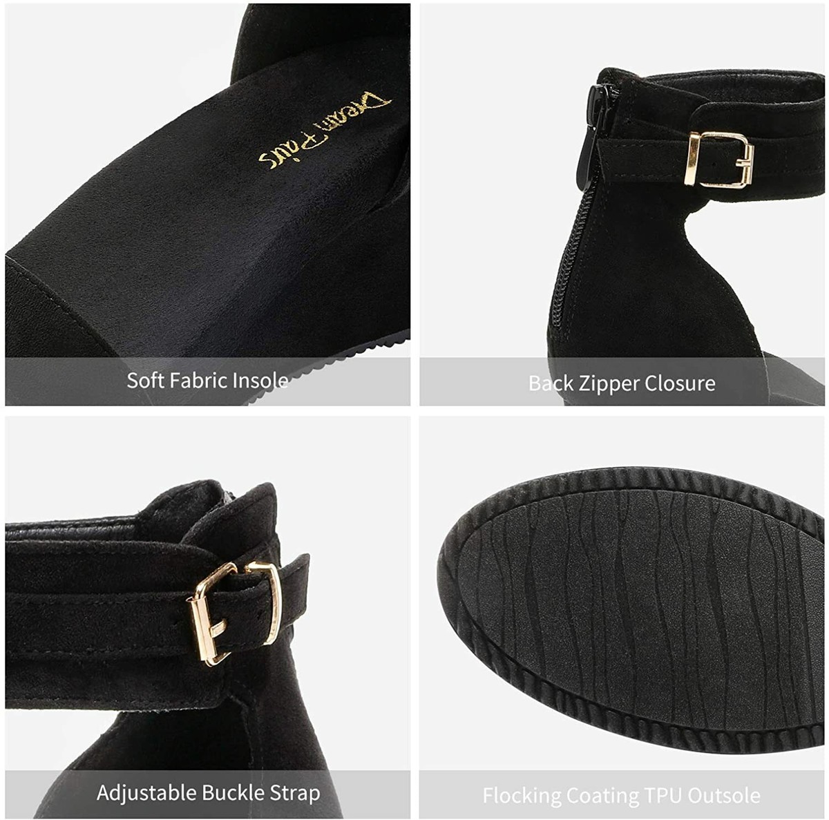 DREAM PAIRS Women's Open Toe Ankle Strap Back Zip Platform Casual Wedge Sandals View 3