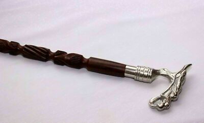 Antique Metal designer Head Handle Vintage Antqiue Wooden Walking Stick Cane 