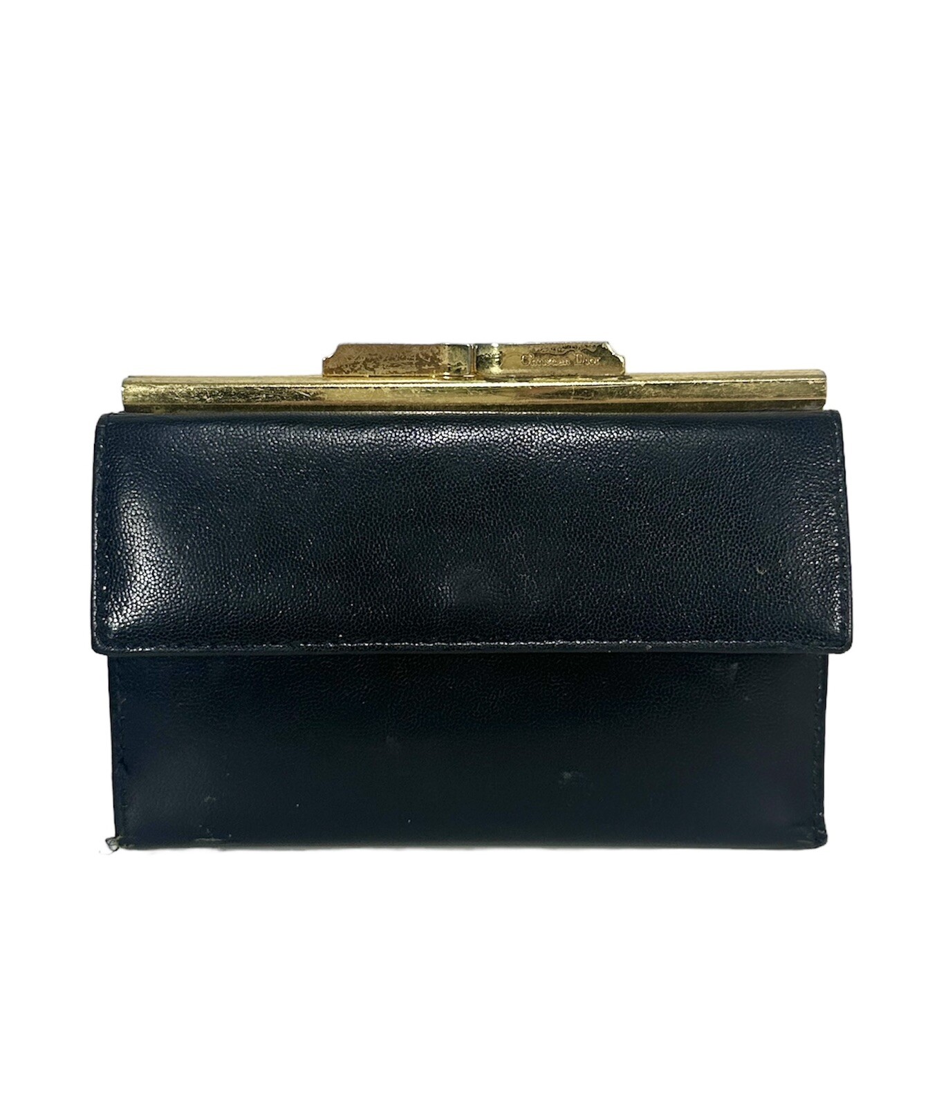 Vintage Christian Dior ~ Women's Black Leather Kisslock Wallet with Coin Pocket