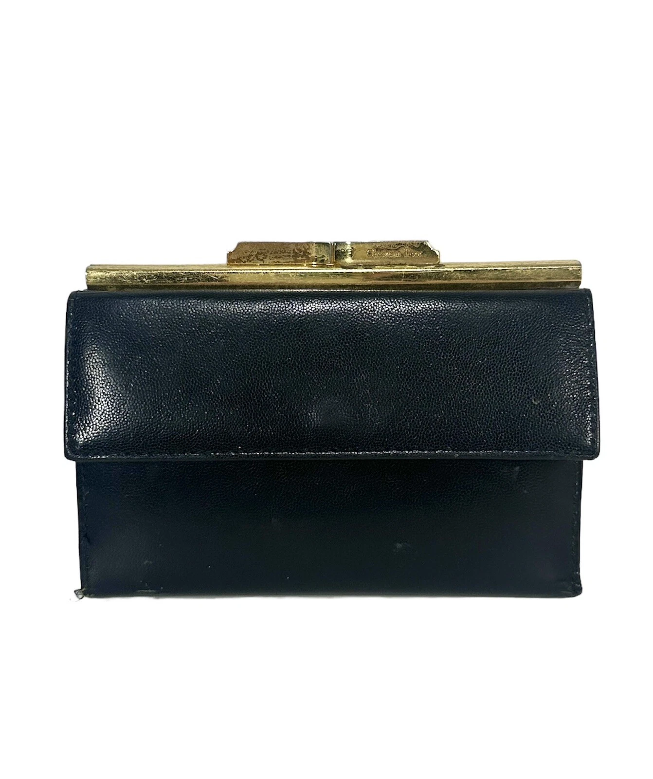Christian Dior vintage ~ Portefeuille femme en cuir noir avec poche monnaie