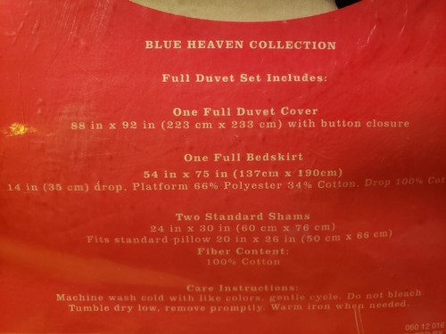 Cynthia Rowley 100% Cotton Full Duvet Set Cover Bedskirt Shams BLUE HEAVEN COLL. - Picture 5 of 5
