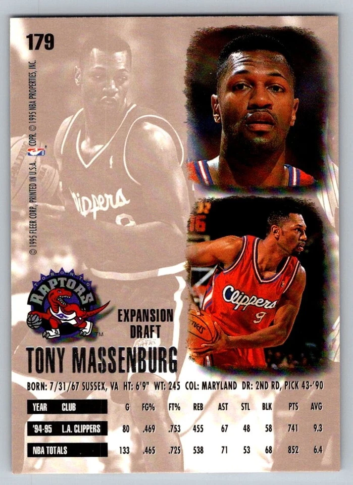 1995-96 Fleer Ultra - Tony Massenburg #179 - Image 2 of 2