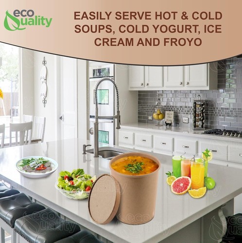 26oz Disposable Kraft Paper Soup, Ice cream Containers with Vented Lids 25pcs - Picture 7 of 8