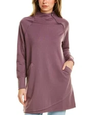 H Halston 302961 Long Sleeve Mock Neck Raglan Tunic Pullover Black Plum MD
