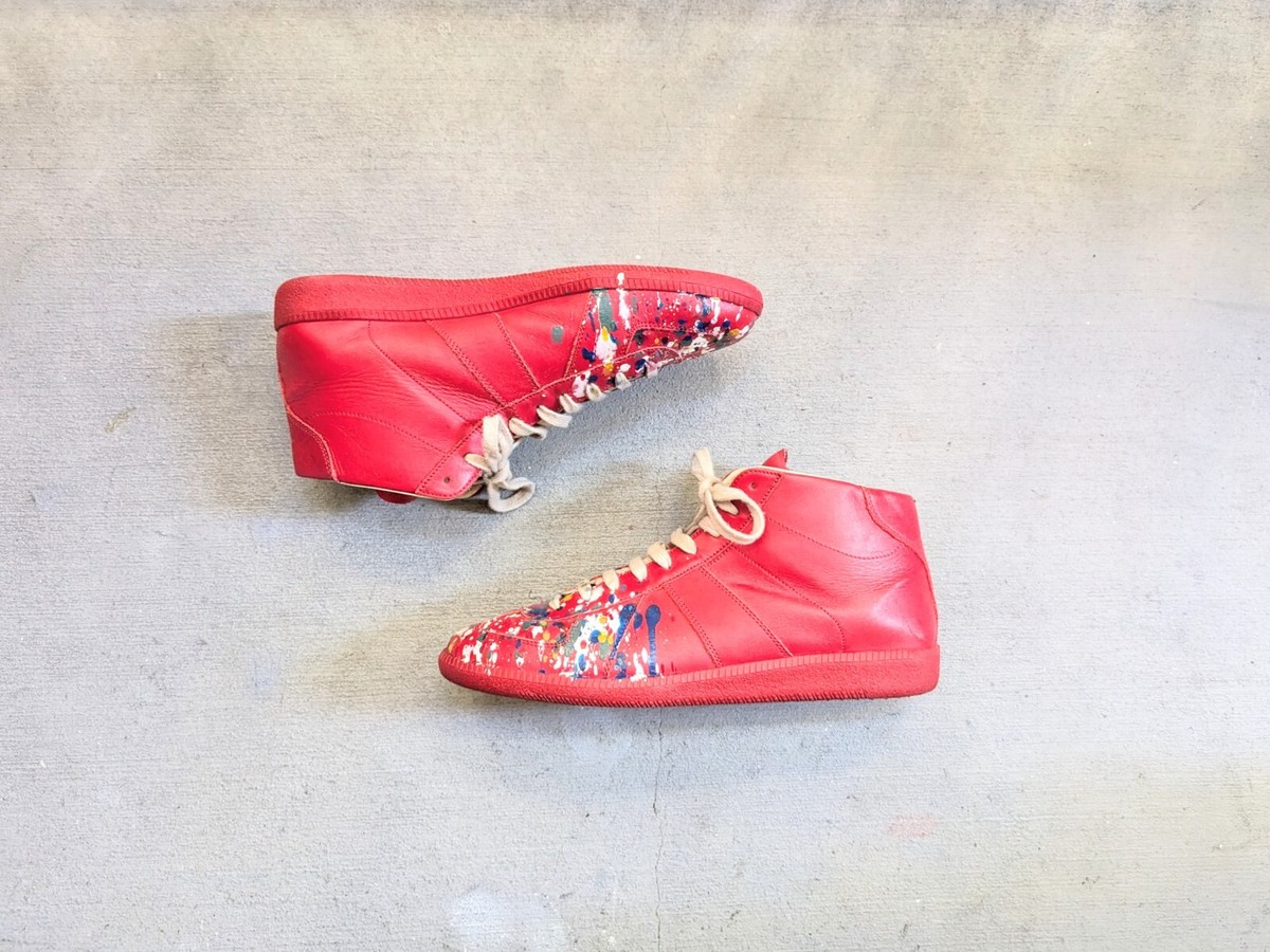 Maison Margiela GAT Red Paint Splatter Men 9 42 Leather Shoes