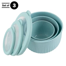 3 Teal Food Storage Nesting Bowls with Lids Freezer Microwave Safe