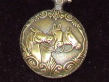 NEW Antiqued Goldtone Quartz Movement Pocket Watch 3 Horse Heads