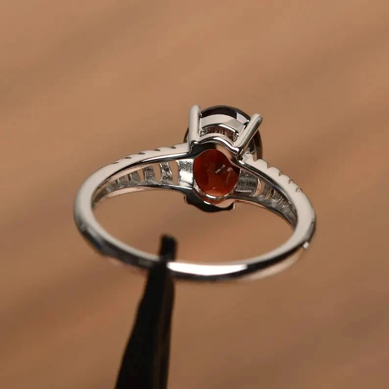 1.70Ct Oval Lab-Created Garnet Solitaire Engagement Ring 14K White Gold Plated - Image 3 of 4