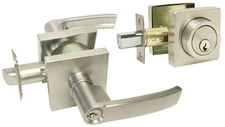 Satin Nickel Square Plate Entry Entrance keyed Levers Single Deadbolts combo 