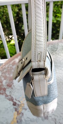 Coach Vintage F10926 Soho Blue Signature C Canvas & White Leather