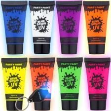 UV Body Paint Kit for Blacklight Glow Includes 8 Neon Colors and Mini UV Light