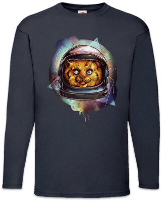 Space Cat I Langarm T-Shirt Astronaut Cats Love Space Planets Addiction Fun