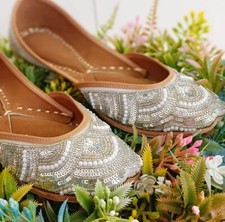 Women Indian ethnic Punjabi Jutti mojari Ballet US size 5-10 Silver Motifs flat