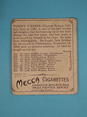 1910 T218 Champions Mecca Cigarettes Tommy O'Keefe Boxing GOOD