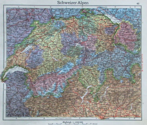 Schweizer Alpen - alte Karte Landkarte aus 1922 old map - Bild 1 von 1