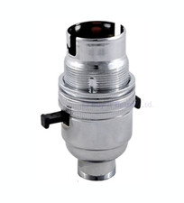 Chrome Switched Lamp Holder Silver Light Bulb BC Bayonet Cap 1/2" Screw Thread