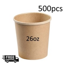 26oz Brown Kraft Paper Soup Cup 500PCS Takeaway Ice Cream Container Bowl & Lids