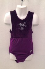 GK ELITE Purple CL Large Leotard Velour Stones Studs Sparkly Gymnastics Dance