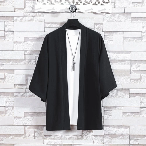Men Casual Kimono Jacket Coat Tops 3/4 Sleeve Cotton Linen Japanese Cardigan Top - Bild 2 von 23