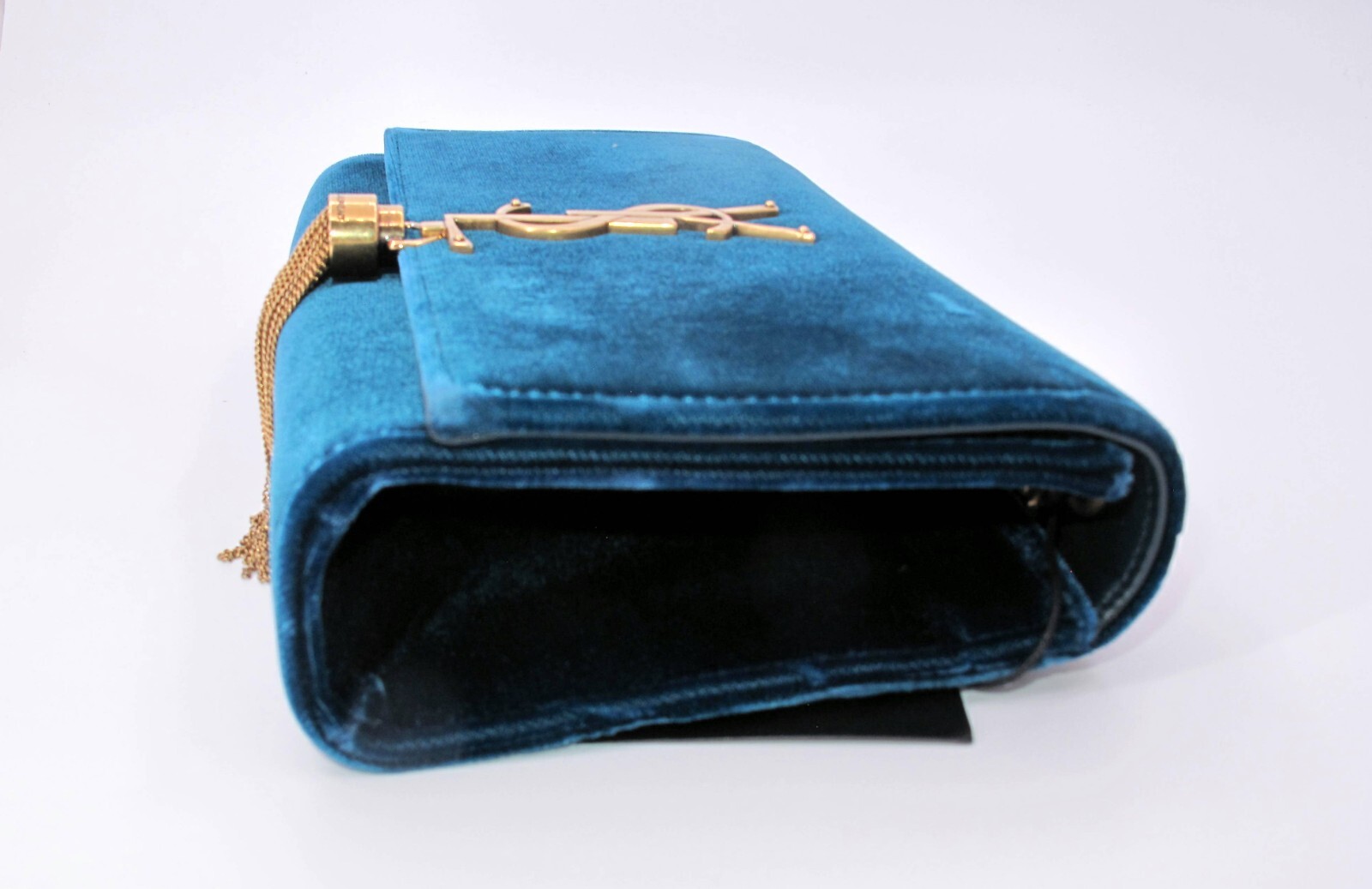 Borsa a mano donna originale YVES SAINT LAURENT KATE scamosciata blu tracolla "YRT"*****