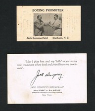 2 RARO INUSUAL 1950 JACK DEMPSEY artículos de boxeo publicidad tarjeta boxeador negocio