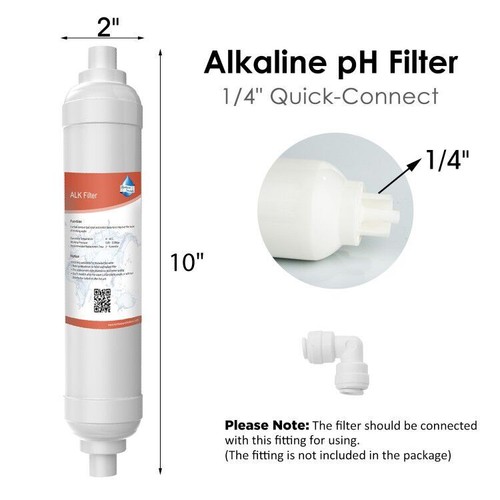 10"pH+ Inline Alkaline Water Filter Replacement for 6Stage GE iSpring