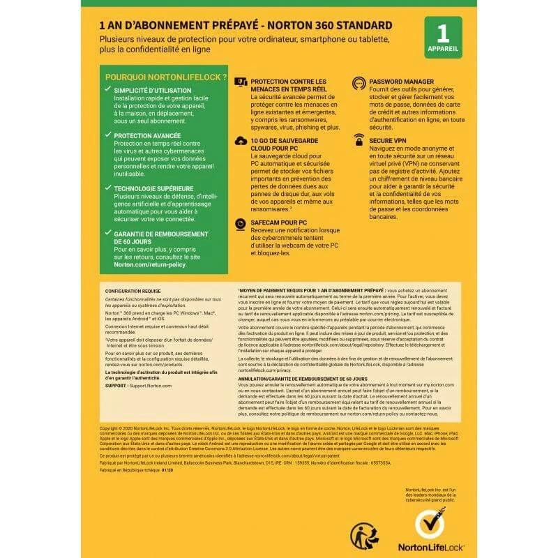 Norton 360 Standard Protection for PC or MAC 1 user / 1 year - Image 3 of 3