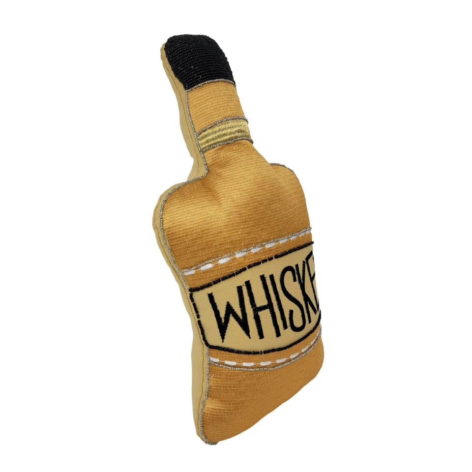 Beaded Gold Whiskey Bottle Pillow Embroidered 15 in Gift Throw Cushion Liquor - Image 3 of 4