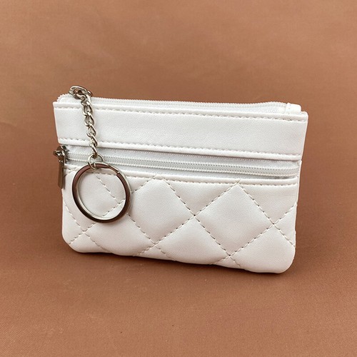 Women's PU Leather 2 Zipper Pockets Key Ring Coin Purse Card Cash Holder Wallet - Photo 8/22