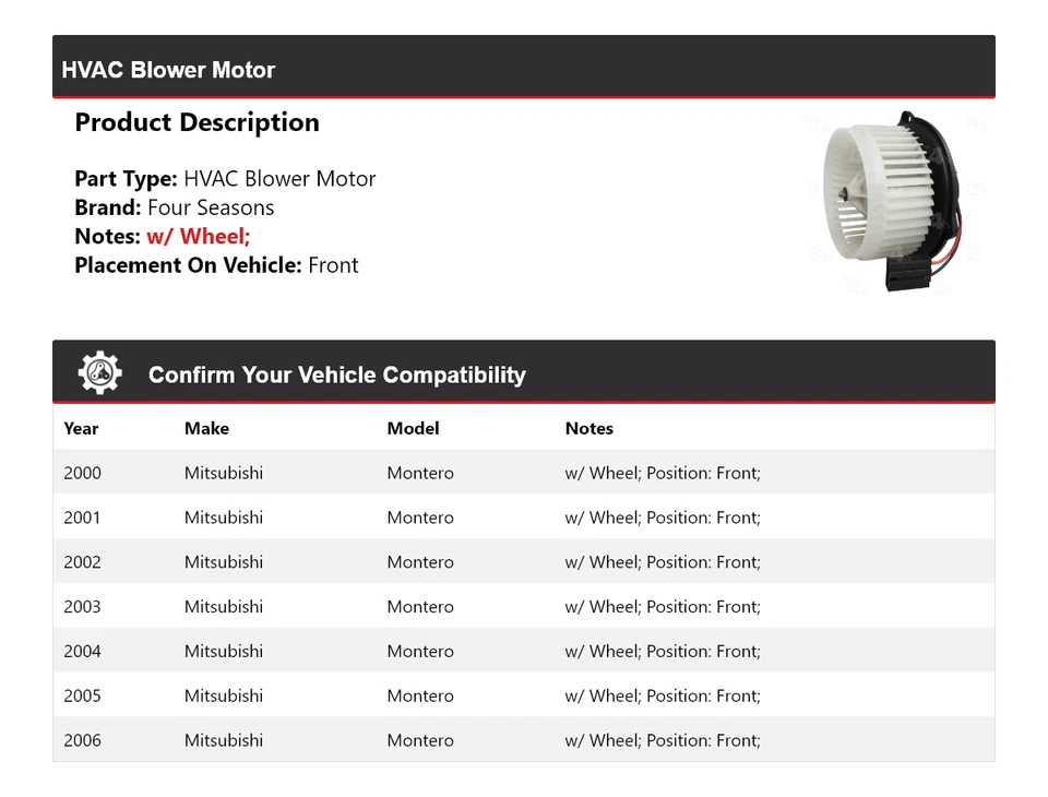 Для 2000-2006 Mitsubishi Montero HVAC Blower Motor Motor Front 4 Seasons 2001 2002 - Изображение 2 из 4
