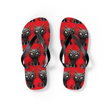 Cute Cat Print Flip Flops for Summer Fun, Angry Cat, Pet Lover's Beach Sandals
